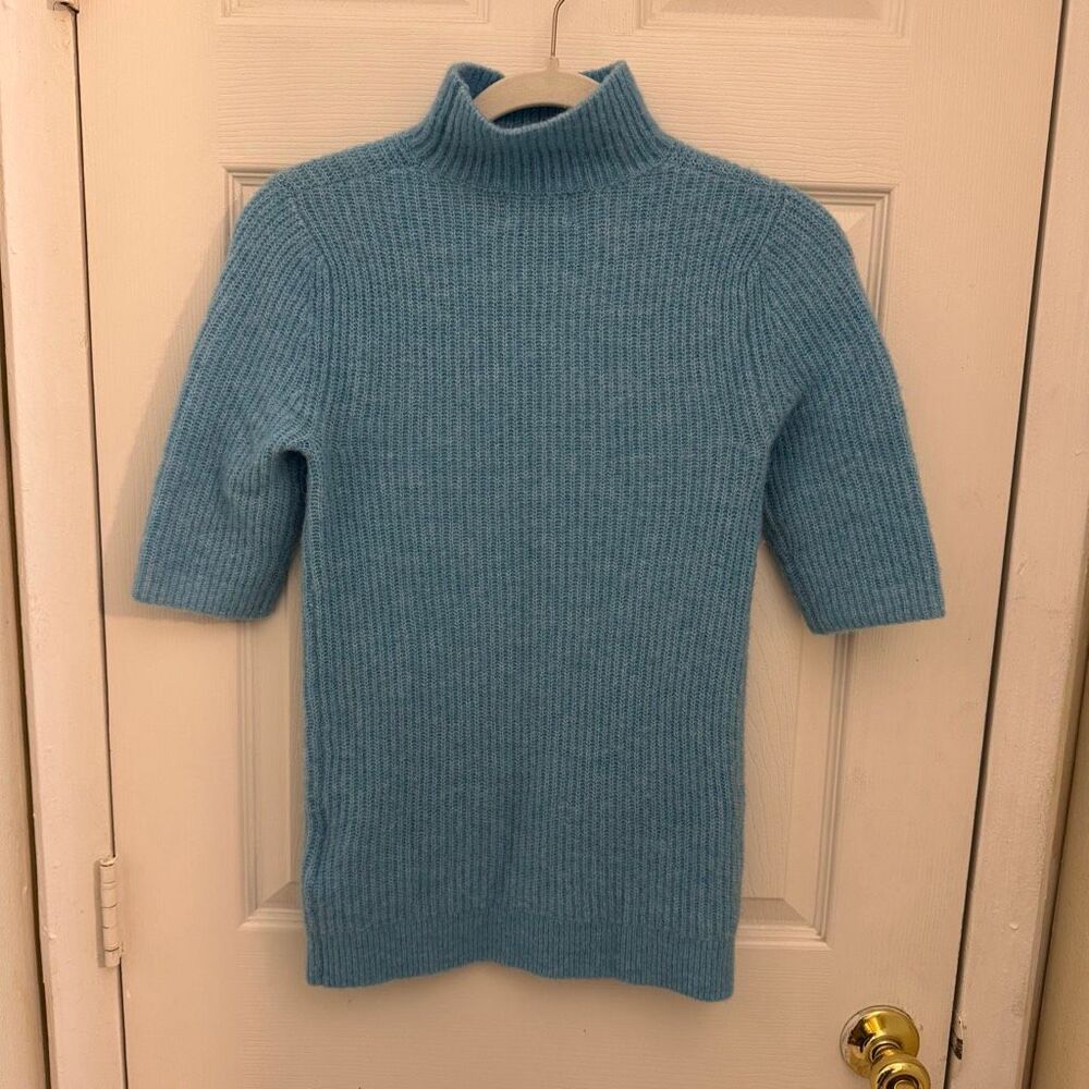 GANNI Cutout Twist Front Ribbed Sweater Size XS Bachelor Blue Alpaca Blend - Picture 2 of 6